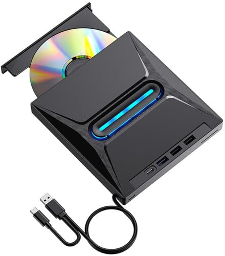 Fangxuee USB 3.0 External CD DVD Drive High-Speed Portable CD/DVD +/-RW Drive with SD Card Reader, CD ROM Burner, and USB-C Conn