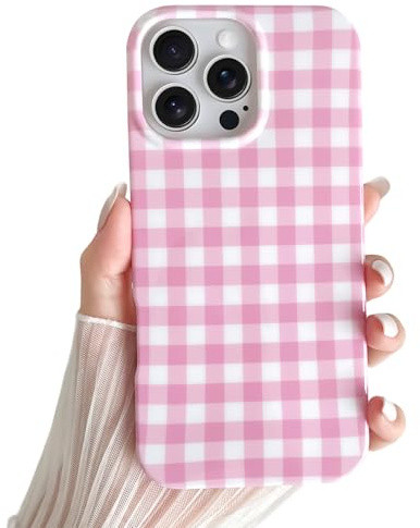 SmoBea for iPhone 14 Pro Max Case Cute Aesthetic Gingham Phone Case Soft TPU Slim Shockproof Phone Cover for Women Girls Beautiful and Stylish,Pink