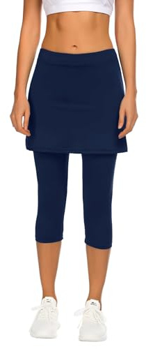 PINSPARK Gonna da Tennis da Donna, Gonna a Vita Alta con Pantaloncini sotto, Pantaloni a Culottes Lunghi Fino al Ginocchio, Gonna da Corsa 2 in 1 Pantaloni da Yoga con Tasche e Porta per Le Cuffie