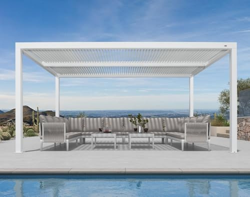 PURPLE LEAF Pérgola Bioclimática 4,85 x 3 m, Pérgola de Jardín Exterior en Aluminio, Láminas Orientables Independientes con Sistema de Drenaje, Carpa de Jardín Exterior, para Terraza Balcón, Blanco