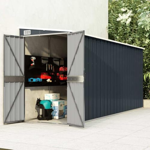Générique Abri de Jardin Mural Anthracite 118x382x178 cm Acier,Structures extérieures, Cabanes & abris de Jardin,316231