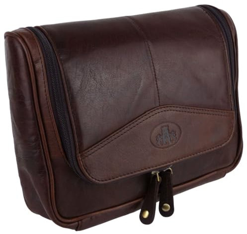 Rowallan Trousse de toilette de voyage vintage en cuir pour homme, marron, Trousse de toilette