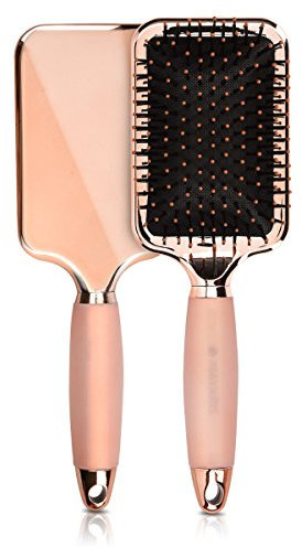 Navaris Cepillo de pelo con mango de gel - Peine de paleta para todo tipo de cabello - Peine para usar con secador y plancha en oro rosado