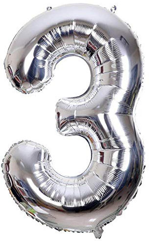 CUCUBA Globo Inflable en Forma de Numero para cumpleaños / Fiestas Tamaño 35 cm Color Plata (Número 3)