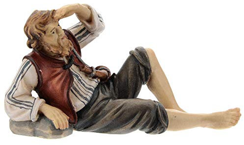 Holyart Liegender Hirte für Krippe Kostner Grödnertal Holz 12cm