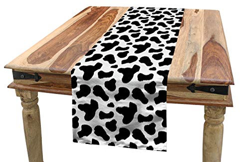 ABAKUHAUS Kuh-Druck Tischläufer, Kuhfell Schwarz Spots, Esszimmer Küche Rechteckiger Dekorativer Tischläufer, 40 x 300 cm, Weiß Grau