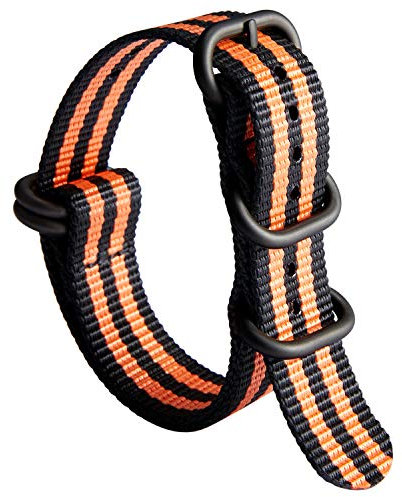 BINLUN Uhrenarmband Nylon Dickes G10 Premium Ballistic Ersatz Armband Mehrfarbige Bänder für Herren Damen mit Heavy Duty 5 Ringe(20mm, Schwarz-Orange Band Schwarz Schnalle)