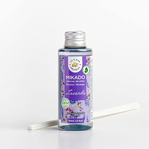 La Casa de los Aromas - Ambientador Mikado Aroma Lavanda - Set Difusor Líquido para Reposición con Varillas - Fragancia Duradera - Ideal para el Hogar, Baño, Casa - 6 x 100 ml