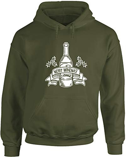 Hippowarehouse Merry Winemas Unisex Hoodie Hooded top (Specific Size Guide in Description) Olive Green