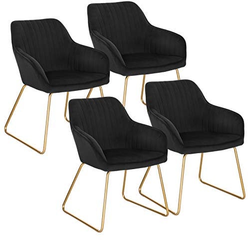 WOLTU Esszimmerstühle 4er Set Küchenstühle Wohnzimmerstühle Polsterstühle Sessel, Armlehnstühle mit Rückenlehne, für Esszimmer, Küche, Wohnzimmer, Samt, Gold Metallbeine, Schwarz, BH246sz-4