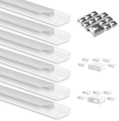 INNOVATE LED Leiste Aluminium [6x1m Aluprofil LED Streifen Set] U Profil Aluminium Indirekte Beleuchtung I Lichtleiste Deckenleisten (Weiß/Milchig, Aufbauprofil Mini)