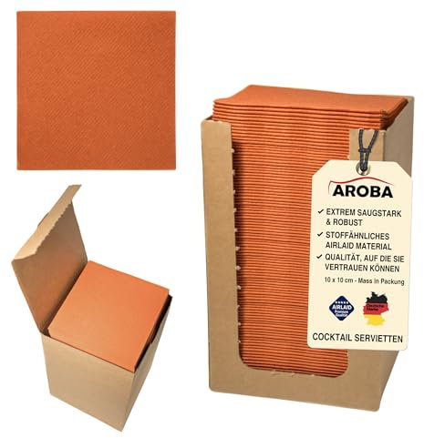 200 Aroba Airlaid Cocktail Servietten Stoffähnlich Dessert Serviette 20x20 cm 1/4 Falz Hochwertig|21 Farben|Hochzeit Geburtstag Bar Caffee Disco Hotel Catering Party Terracotta