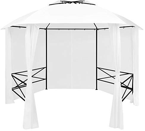 vidaXL Chapiteau de Jardin avec Rideaux Pavillon de Patio Chapiteau d'Extérieur Belvédère de Jardin Terrasse Camping 360x312x265 cm Blanc 180 g/m²