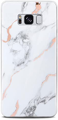 ONEFLOW Sense Case kompatibel mit Samsung Galaxy S8 Hülle in Marmor Optik, Schutz für Kamera und Bildschirm, Glitzer Handyhülle aus Silikon - glänzend Weiß (Dedication)