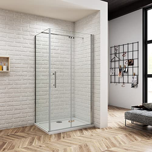 120x80x195cm Mamparas de Ducha Puerta Plegable Cristal Templado de 6mm ANTICAL, Cabina de Ducha Perfil Aluminio