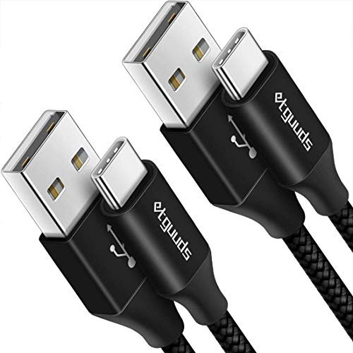 etguuds USB C Charger Cable 2Pack 1M, USB to USB-C Cable 3A Fast Charging Type C Phone Lead Braided for iPhone 15 Pro Max Samsung Galaxy S23 S22 S21 S20 S10 S9 A20e A15 A50 -Black