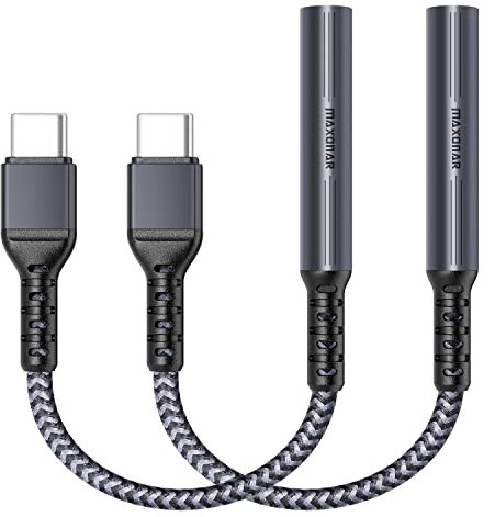 Maxonar Adaptateur USB C Jack 3,5mm,2Pcs Adaptateur Écouteur USB Type C 3,5mm Audio DAC Hi-res Chipset Compatible Samsung Galaxy S21/20 Ultra Z Flip S20+ Note 20 Plus Pad Pro Pad mini6 Pixel 5 4 Gris