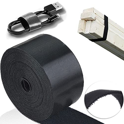 TEUVO Klett Kabelbinder, 50mm X 5M Nicht Klebstoff Klettverschluss für Kabel Binden, DIY Handwerk, Vorhangbefestigung, Wiederverwendbar Klettband für Cable Management rund Startseite und Büro
