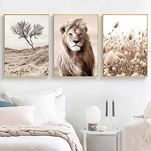 SWECOMZE Poster Set, 3 Bilder Set Wanddeko,Beige Pampas Wandbilder, Modern Bild für Wohnzimmer Schlafzimmer Flur,Wandposter, Ohne Rahmen (A,40x50cm)