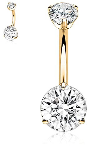 hengkaixuan Goldener Bauchnabelring, Titan-Bauchnabelpiercing, 10 mm, Bauchnabelring, Bauchnabelpiercing-Schmuck mit Innengewinde, 14 g, mit Zirkonia