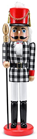 Ornativity Christmas Checkered Soldier Nutcracker – Black and White Wooden Nutcracker Toy Soldier Knight with a Staff in Hand Xmas Themed Holiday Nut Cracker Doll Figure Decorations
