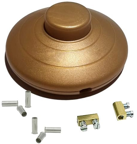 Fußtretschalter Gold AN/AUS für Steh- und Tischleuchten – Ø 70mm, 250V, 350W mit Aderendhülsen