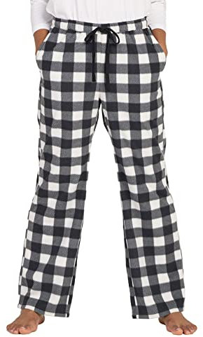 LAPASA Damen Fleece Pyjamahose soft warm Loungehose mit Taschen Relaxed Fit L109, Schwarz Weiß kariert, L