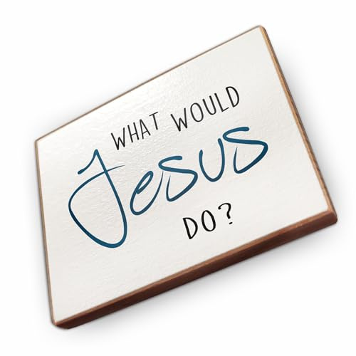 Kühlschrankmagnet mit Spruch - W - Handmade aus Buchenholz - Magnet für Kühlschrank Süß Witzig Lustig - Küchen Kühlschrank Deko 6.5cm x 5cm - Geschenk-Idee (What Would Jesus do)