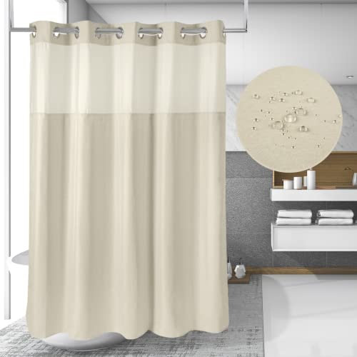 Ecoehoe Duschvorhang mit Polyester-Magnetverschluss, 180 x 188 cm (B x H), durchsichtig, mit Netzfenster, Hellbeige