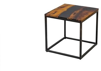 SAM Couchtisch 45 x 45 cm Sati, mit Epoxidharz-Ader in Anthrazit, Akazienholz massiv, Sofatisch mit Eisengestell Natural, Design-Beistelltisch aus Kunstharz & Massivholz