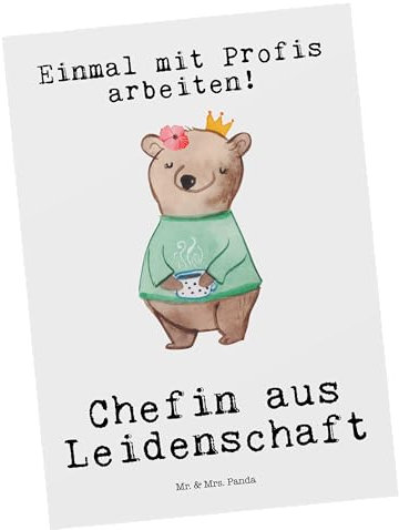 Mr. & Mrs. Panda Postkarte Chefin Leidenschaft - Geschenk, Einladung Geburtstag, Kaffeepause, Wellness, Königin, Dankeskarte, Ausbildung, Beruf,