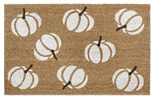Hanse Home Kokos Fußmatte Halloween für Innen - Schmutzfangmatte Natur, Kokosmatte Kürbis Weiß, Fußabtreter rutschfest für Flur, Terrasse, Eingangsbereich - 45x75cm