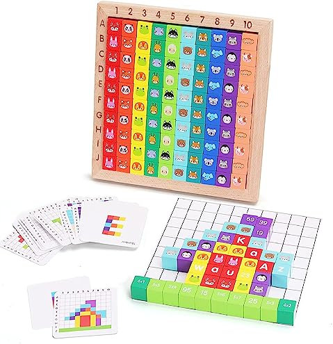 Holz Montessori Lernspielzeug ab 3 4 5 6 7 8 Jahre Kinder,Montessori Lernspiele Mathematik Zählen Buchstabe Tier Farben,1-100 Zahlen Multiplikations Lernspiel Busy Board Spielzeug für Jungs Mädchen