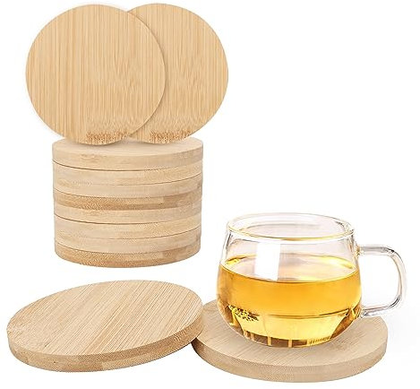 WOPPLXY 12PCS Unfinished Bamboo Wooden Coasters - 11.8CM Round Blank Coaster 4.5Inch - 8mm Thick Cup Coasters for Glass
