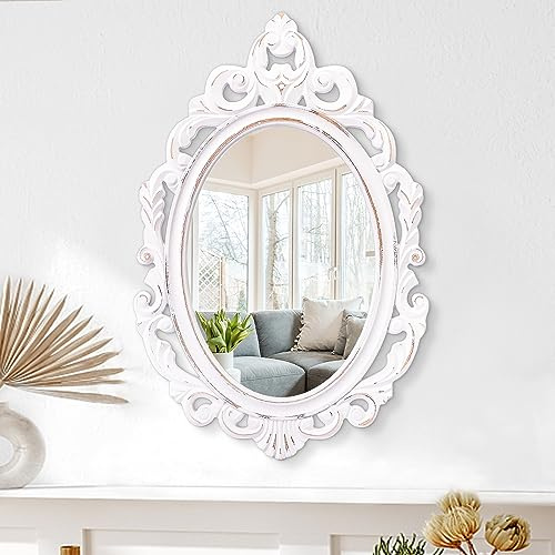 Wandspiegel Oval Barock Stil Vintage Spiegel für Wand Holz Aufhängen | Arendahl Traditioneller Spiegel, dekorativ für Badezimmer, Schlafzimmer, Wohnzimmer, Eingangsbereich, 61 x 40,6 cm, Weiß