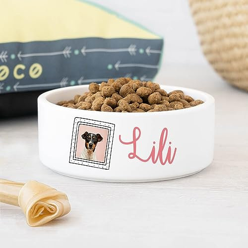 Wanapix | Gamelle Personnalisé avec Photo et Texte | Gamelle pour Chien et Chat avec Nom| Nourriture et Eau | Céramique | 15x5,8 cm | Cadre Photo
