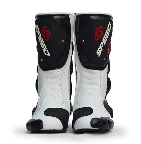GAUUA Stivali da Corsa Moto Stivale da Corsa Professionale Moto off Road Touring Scarpe Impermeabile Blindato per Uomo Bikers,Bianca,41
