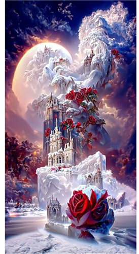 90x200cm Pintura Diamante 5d Punto de Cruz kit Completo DIY Flor Castillo Fantasía Round Rhinestone Bordado Diamond Painting para Adultos y Niños Dibujos con Diamantes Decoración de Pared S-6000