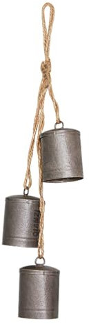 Haloppe Windspiel Kuhglocken Eisenglocke Glockenspiel mit 3 großen Vintage-Kuhglocken Rustikale Wandbehang Dekor für Zuhause Outdoor Kuhglocken für Dekoration E