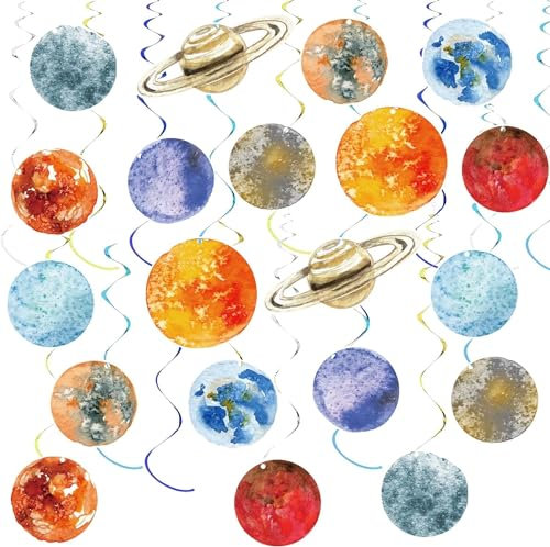 HSDSH 40 Stück Wirbel Deko Planet Spiralen Weltraum Geburtstag Deckenhänger Spiral Hängedeko Planeten Spiralen Kindergeburtstag Junge Sonnensystem Planeten deko für Kindergeburtstag deko Jungen