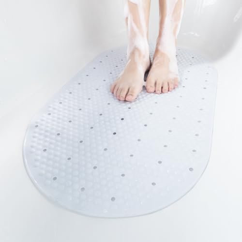HITSLAM Oval Badewannenmatte rutschfest, 68 x 38 cm Antirutschmatte für Badewanne, Maschinenwaschbar Duschmatte rutschfest mit Saugnäpfen, BPA frei Badematte Schimmelresistent, Weiß