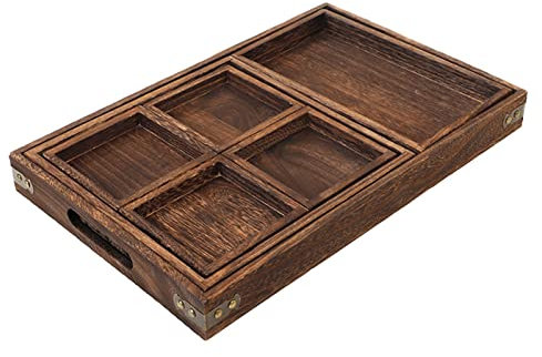 Wnvivi Bandeja de té de madera, bandeja rectangular de madera 6 en 1, plato de postre para servir frutas, plato de cena, plato de queso, bandeja de postre