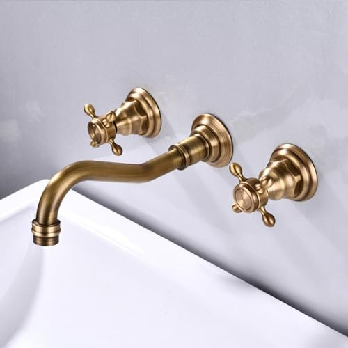 XJTNLB Robinet Mural Lavabo Encastré Vintage Mitigeur Salle de Bain Double Poignée Antique