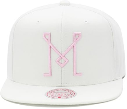 Mitchell & Ness Inter Miami CF MLS Miami M Logo Snapback Hat Cap, Weiss/opulenter Garten, Einheitsgröße