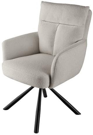 Riess Ambiente Drehbarer Retro Stuhl Big George Greige Bouclé Armlehnen Bonellfederkern 360°