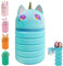 YOUYIKE 2-in-1 Kawaii Einhorn Federmäppchen Kinder und Stifthalter, Silikon Teleskopisc Kinder, Silikon Make Up Tasche, Pencil Case, Federtasche für Mädchen Teen Geschenk zum Schulanfang(Blau)