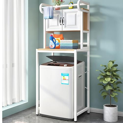 Support de Rangement pour Machine à Laver, Balcon, buanderie, Salle de Bain, Cuisine, Rangement avec Armoire, 70 x 60 x 205 cm (Couleur : Blanc)