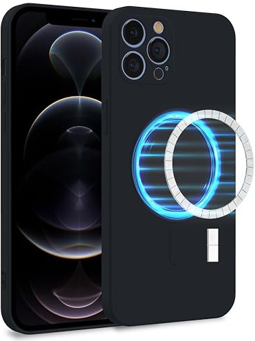 MyGadget Coque Silicone [ Compatible avec MagSafe ] Compatible avec Apple iPhone 12 Pro Max - Case TPU Souple & Soft avec Doublure Microfibre - Cover Protection Noir