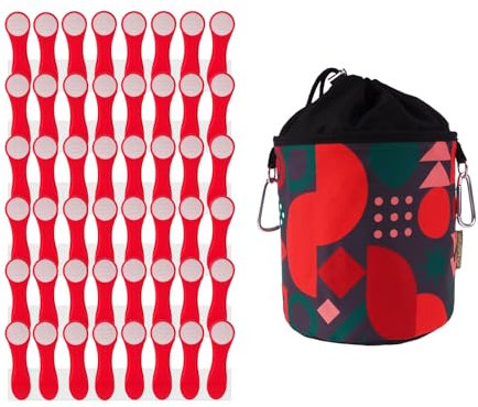 Lot de 48 pinces à linge avec ressorts de compression en acier inoxydable et poignée souple rouge et blanc et 1 sac à pinces à linge rétro rouge