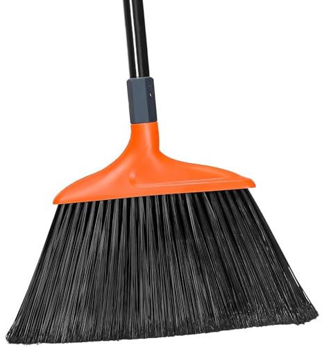 TreeLen Heavy-Duty Broom, Long Handle Angle Broom 14.5 Wide for Garages, Courtyard, Sidewalks, Decks and Outdoor Surfaces, Perfect for Home Kitchen Room Office Floor